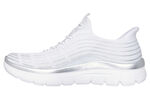 SKECHERS, stylische Damen-Sneaker, mit geformter Slip-Ins Fersenplatte WEISS-SILBER